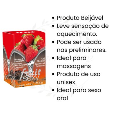 Fruit Sexy Gel Beijável Sabor Morango & Champagne 40ml Intt - Image 7